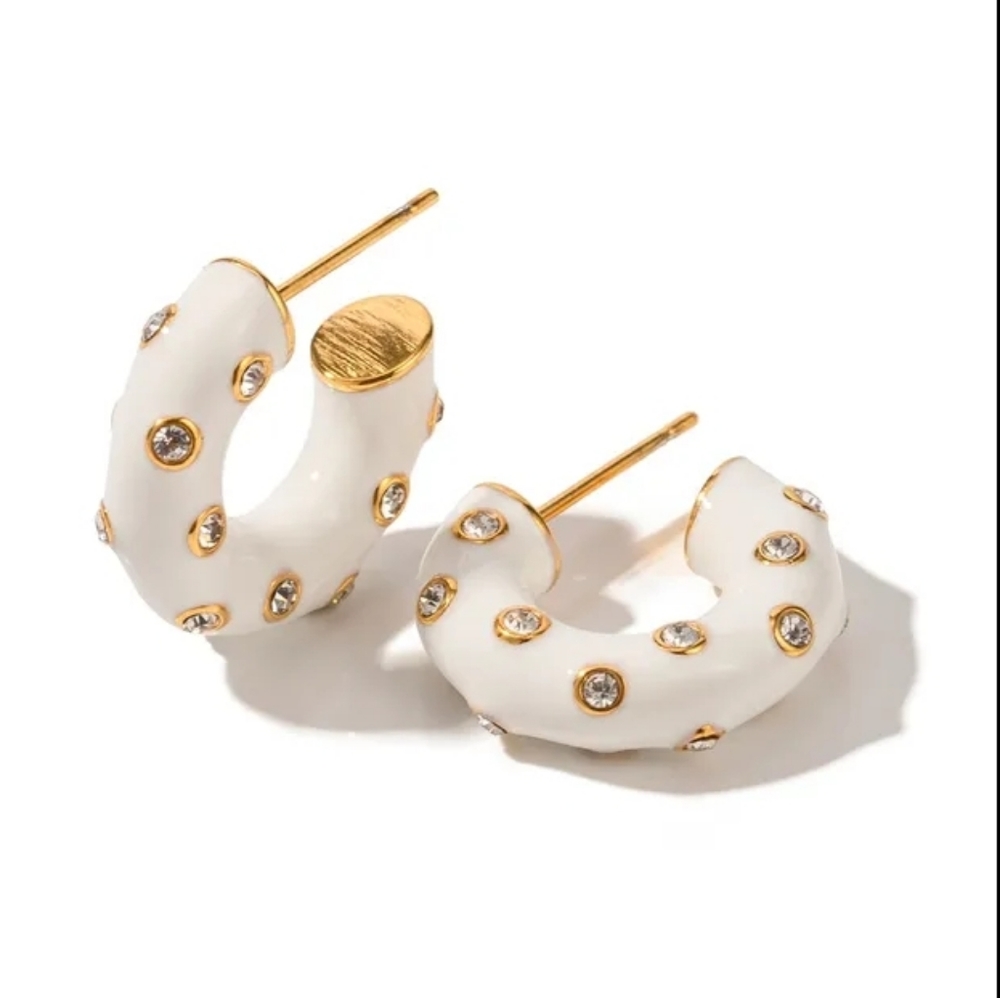 Gold plated white enamel earrings